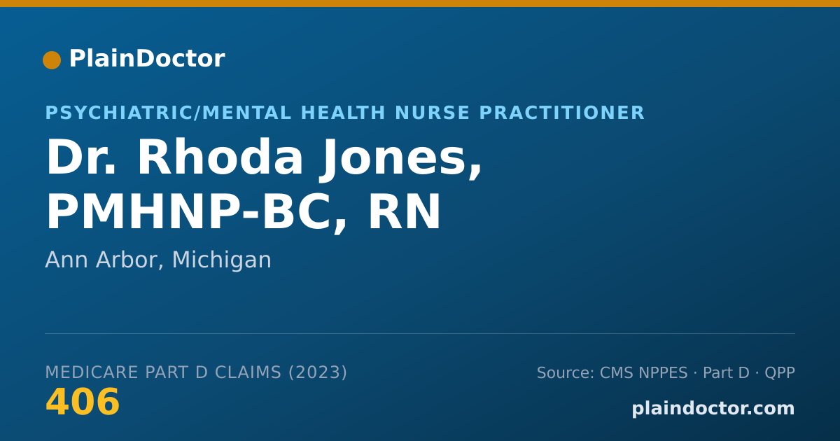 Shareable card for Rhoda Jones, PMHNP-BC, RN - Psychiatric/Mental Health Nurse Practitioner, Ann Arbor, MI