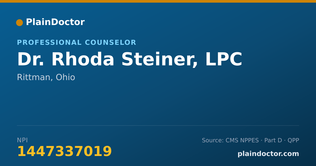 Shareable card for Rhoda Steiner, LPC - Professional Counselor, Rittman, OH