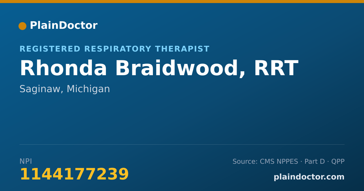 Shareable card for Rhonda Braidwood, RRT - Registered Respiratory Therapist, Saginaw, MI