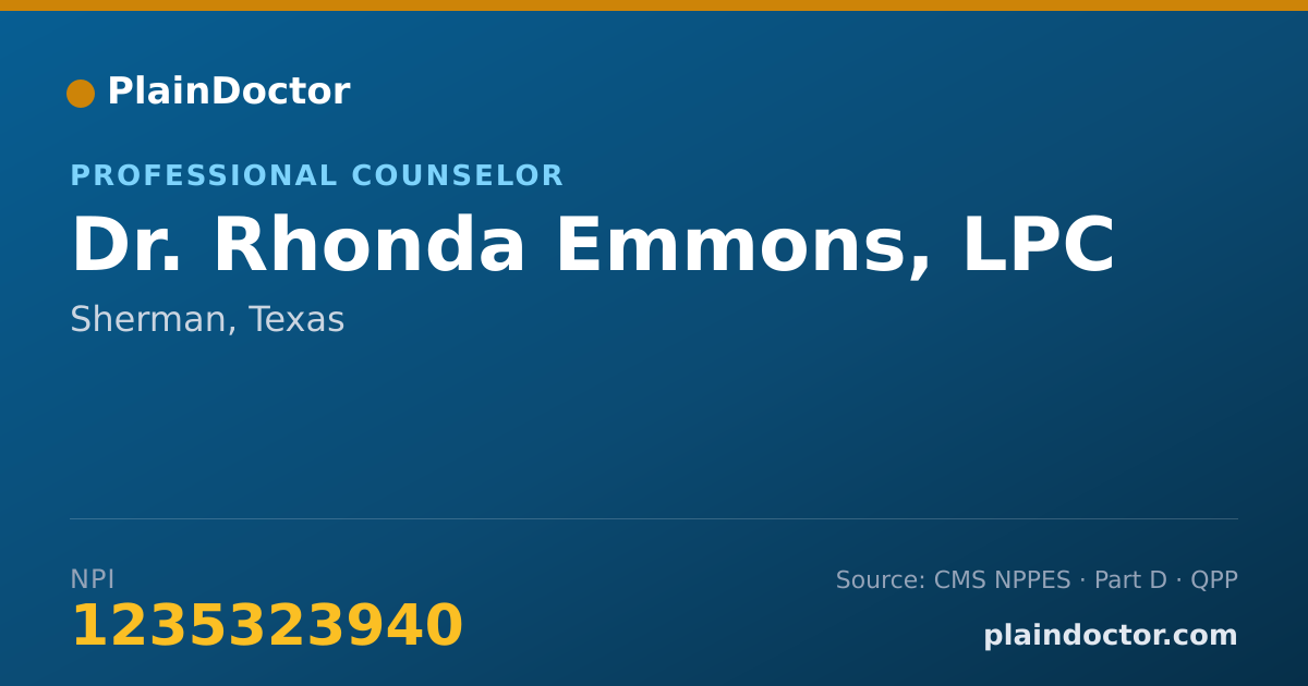 Shareable card for Rhonda Emmons, LPC - Professional Counselor, Sherman, TX