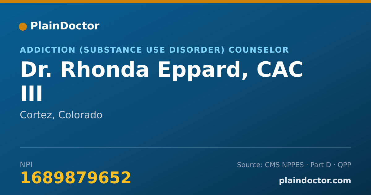 Shareable card for Rhonda Eppard, CAC III - Addiction (Substance Use Disorder) Counselor, Cortez, CO