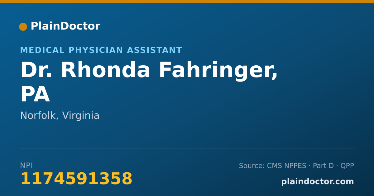 Shareable card for Rhonda Fahringer, PA - Medical Physician Assistant, Norfolk, VA