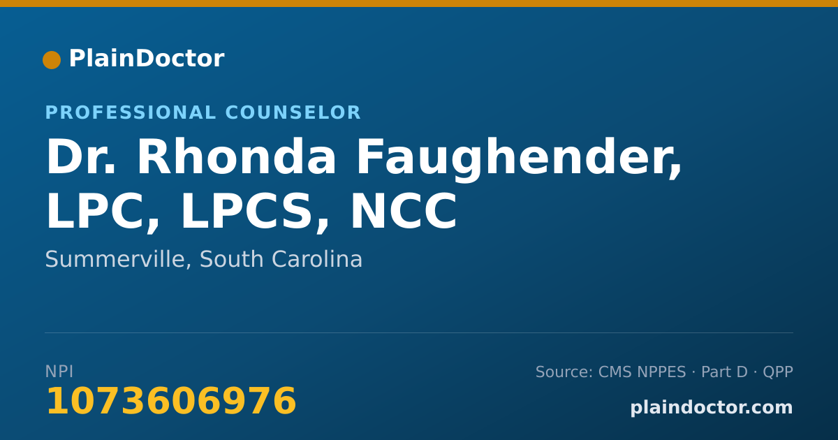 Shareable card for Rhonda Faughender, LPC, LPCS, NCC - Professional Counselor, Summerville, SC