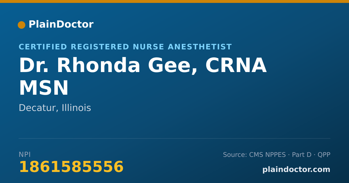 Shareable card for Rhonda Gee, CRNA MSN - Certified Registered Nurse Anesthetist, Decatur, IL