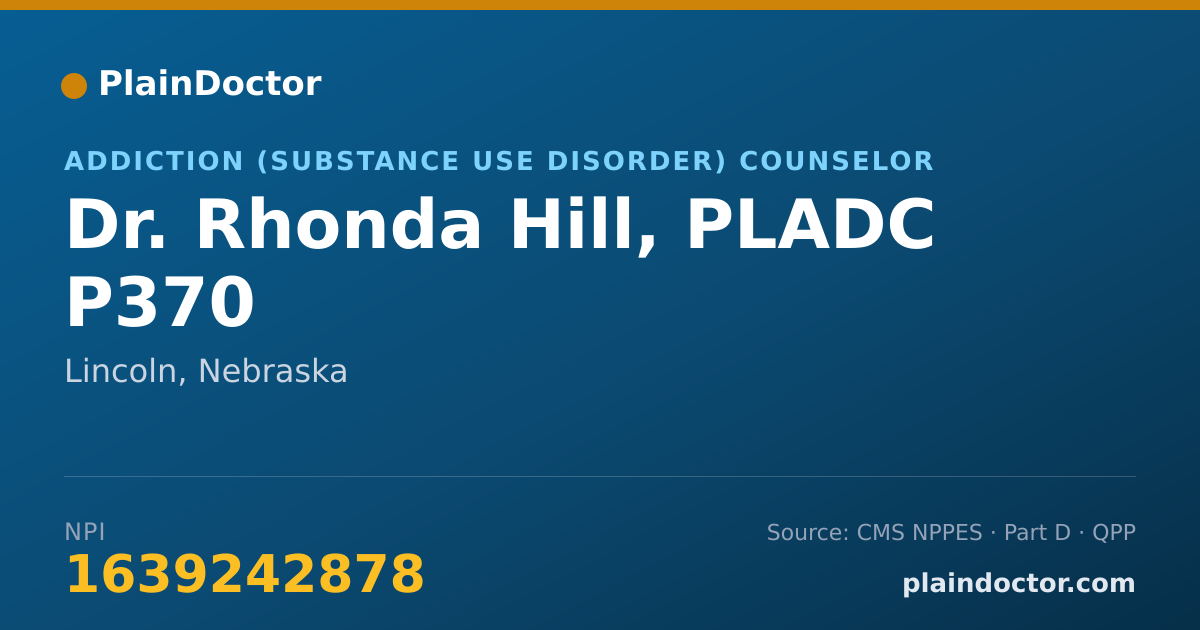 Shareable card for Rhonda Hill, PLADC P370 - Addiction (Substance Use Disorder) Counselor, Lincoln, NE
