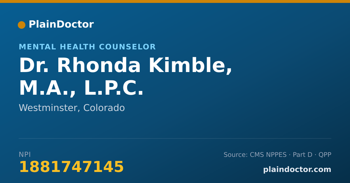 Shareable card for Rhonda Kimble, M.A., L.P.C. - Mental Health Counselor, Westminster, CO