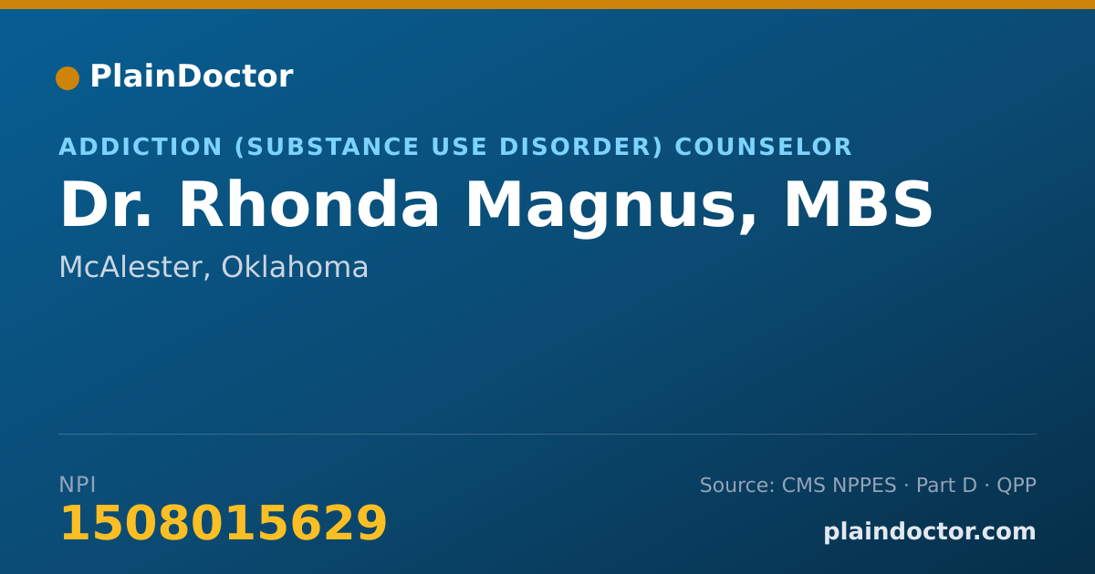 Shareable card for Rhonda Magnus, MBS - Addiction (Substance Use Disorder) Counselor, McAlester, OK
