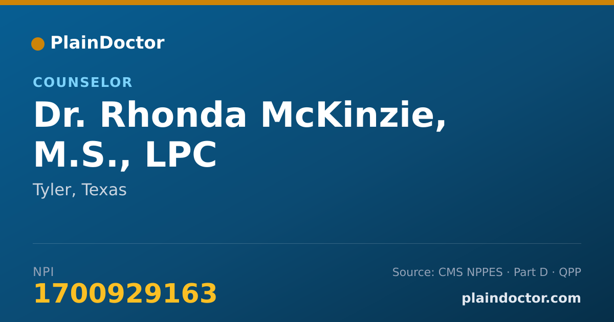 Shareable card for Rhonda McKinzie, M.S., LPC - Counselor, Tyler, TX