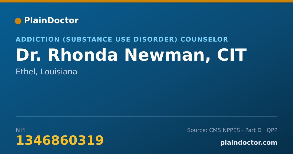 Shareable card for Rhonda Newman, CIT - Addiction (Substance Use Disorder) Counselor, Ethel, LA