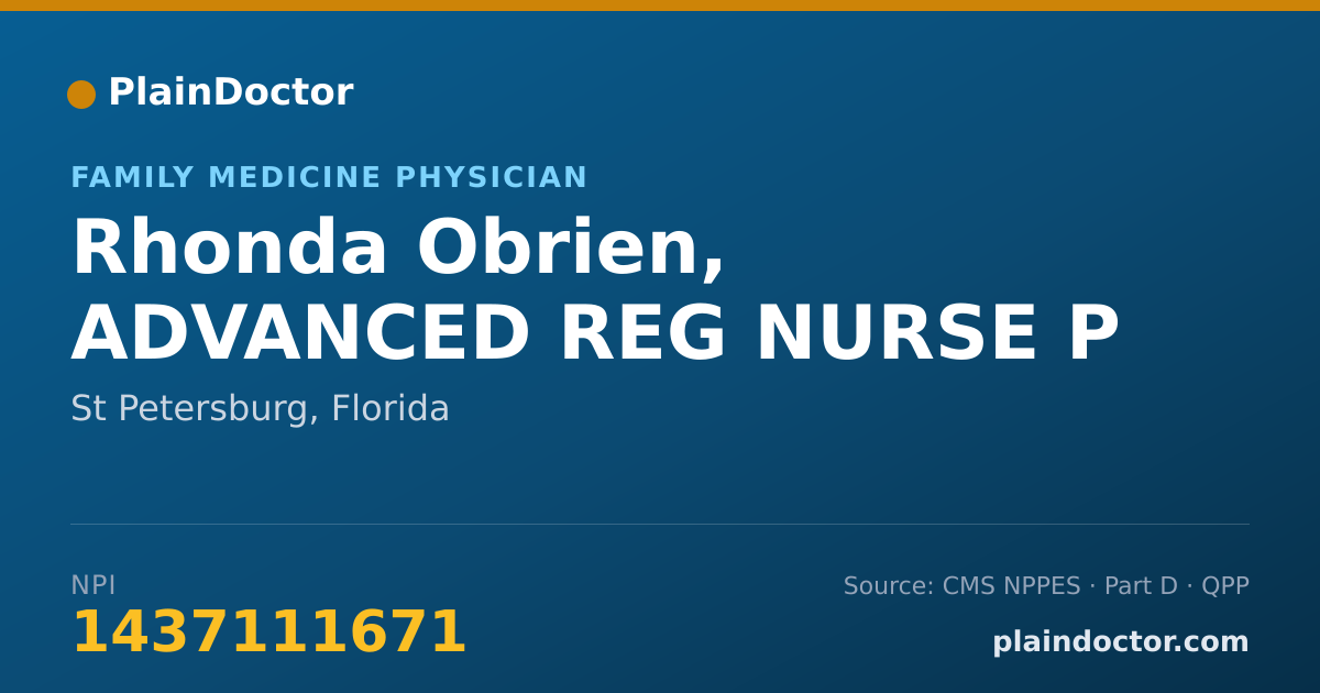 Shareable card for Rhonda Obrien, ADVANCED REG NURSE P - Family Medicine Physician, St Petersburg, FL