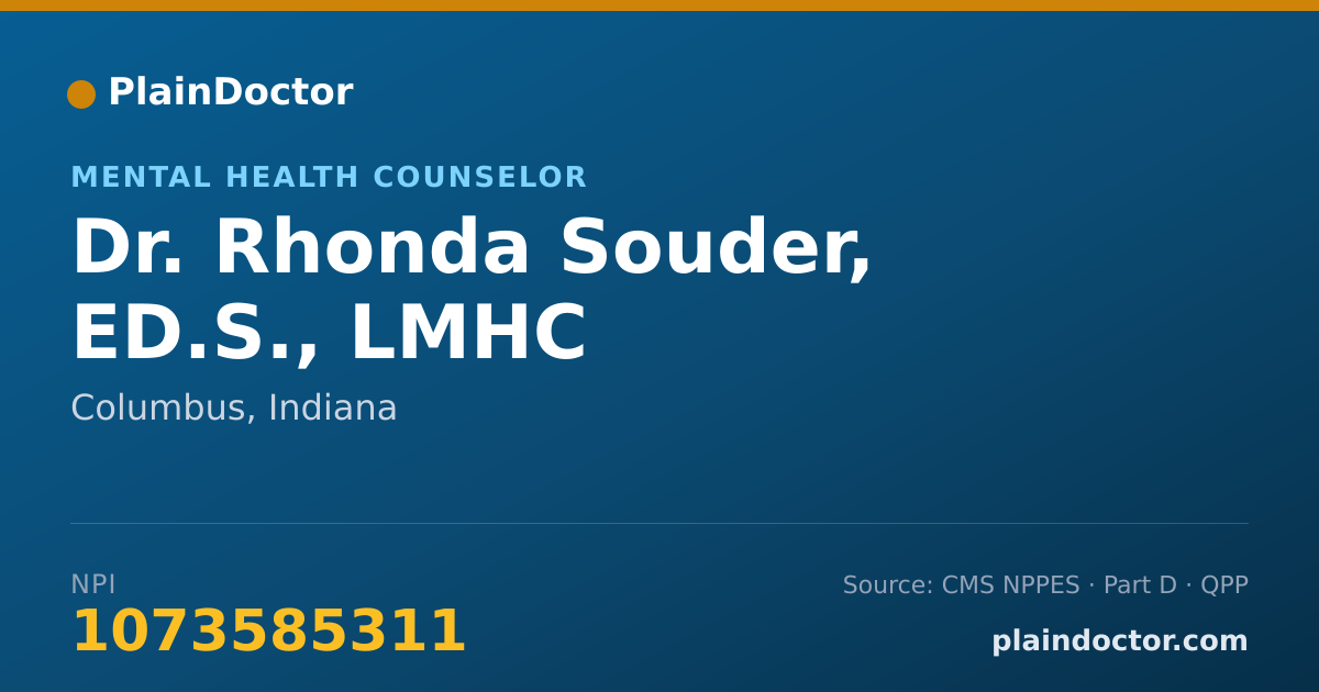 Shareable card for Rhonda Souder, ED.S., LMHC - Mental Health Counselor, Columbus, IN