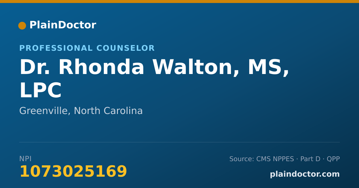 Shareable card for Rhonda Walton, MS, LPC - Professional Counselor, Greenville, NC