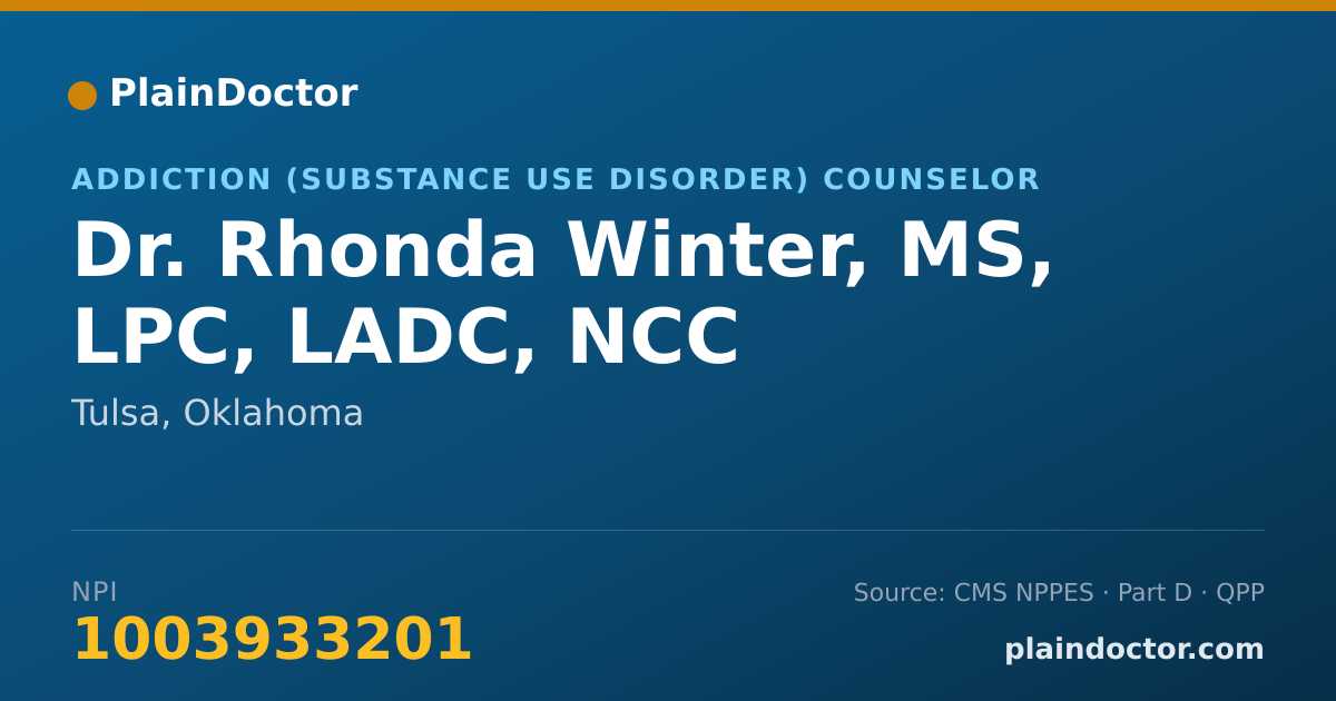 Shareable card for Rhonda Winter, MS, LPC, LADC, NCC - Addiction (Substance Use Disorder) Counselor, Tulsa, OK