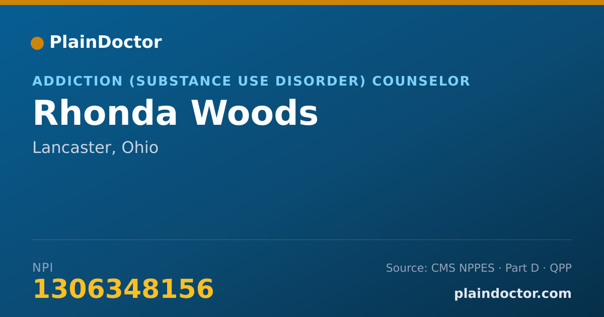 Shareable card for Rhonda Woods - Addiction (Substance Use Disorder) Counselor, Lancaster, OH