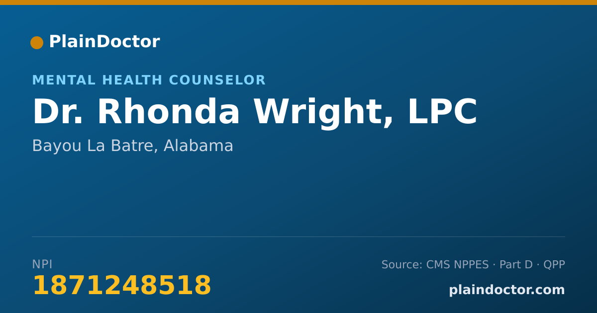 Shareable card for Rhonda Wright, LPC - Mental Health Counselor, Bayou La Batre, AL