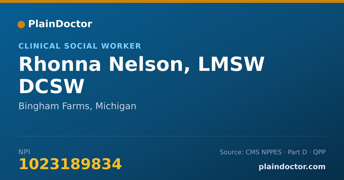 Shareable card for Rhonna Nelson, LMSW DCSW - Clinical Social Worker, Bingham Farms, MI