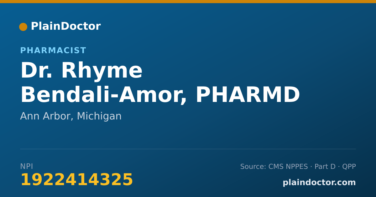 Shareable card for Rhyme Bendali-Amor, PHARMD - Pharmacist, Ann Arbor, MI