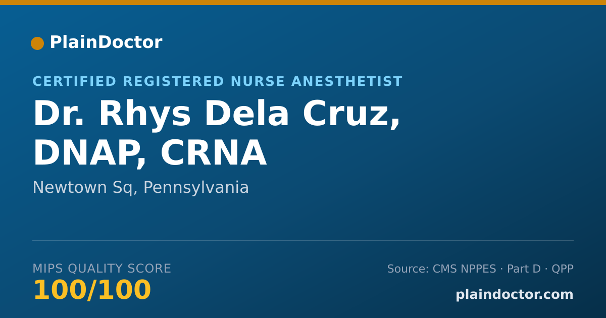 Shareable card for Rhys Dela Cruz, DNAP, CRNA - Certified Registered Nurse Anesthetist, Newtown Sq, PA