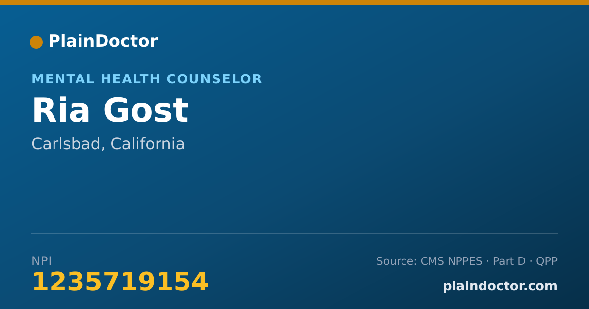Shareable card for Ria Gost - Mental Health Counselor, Carlsbad, CA
