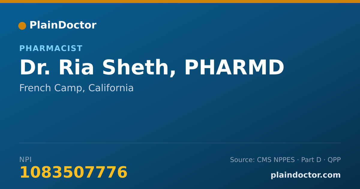 Shareable card for Ria Sheth, PHARMD - Pharmacist, French Camp, CA