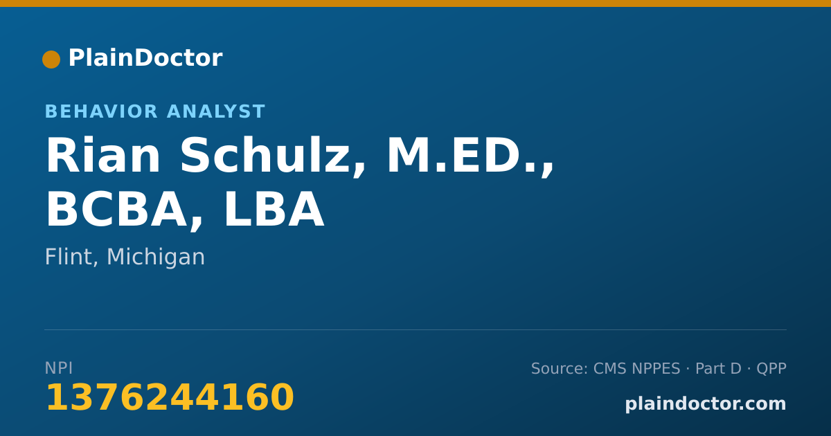 Shareable card for Rian Schulz, M.ED., BCBA, LBA - Behavior Analyst, Flint, MI