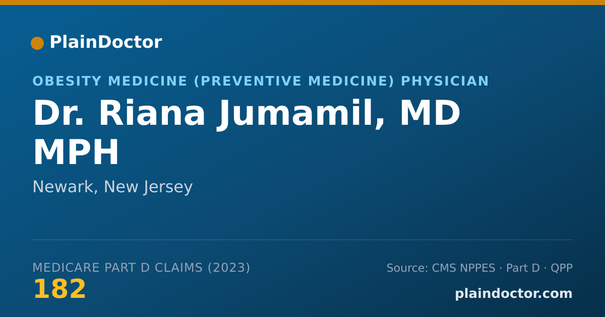 Shareable card for Riana Jumamil, MD MPH - Obesity Medicine (Preventive Medicine) Physician, Newark, NJ