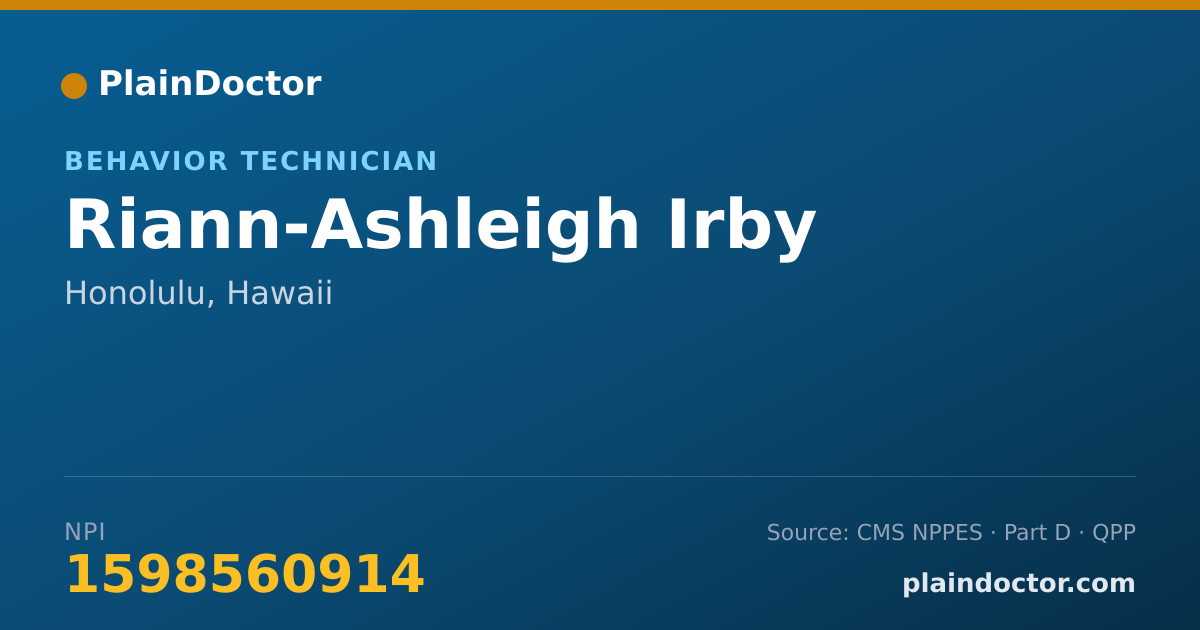 Shareable card for Riann-Ashleigh Irby - Behavior Technician, Honolulu, HI