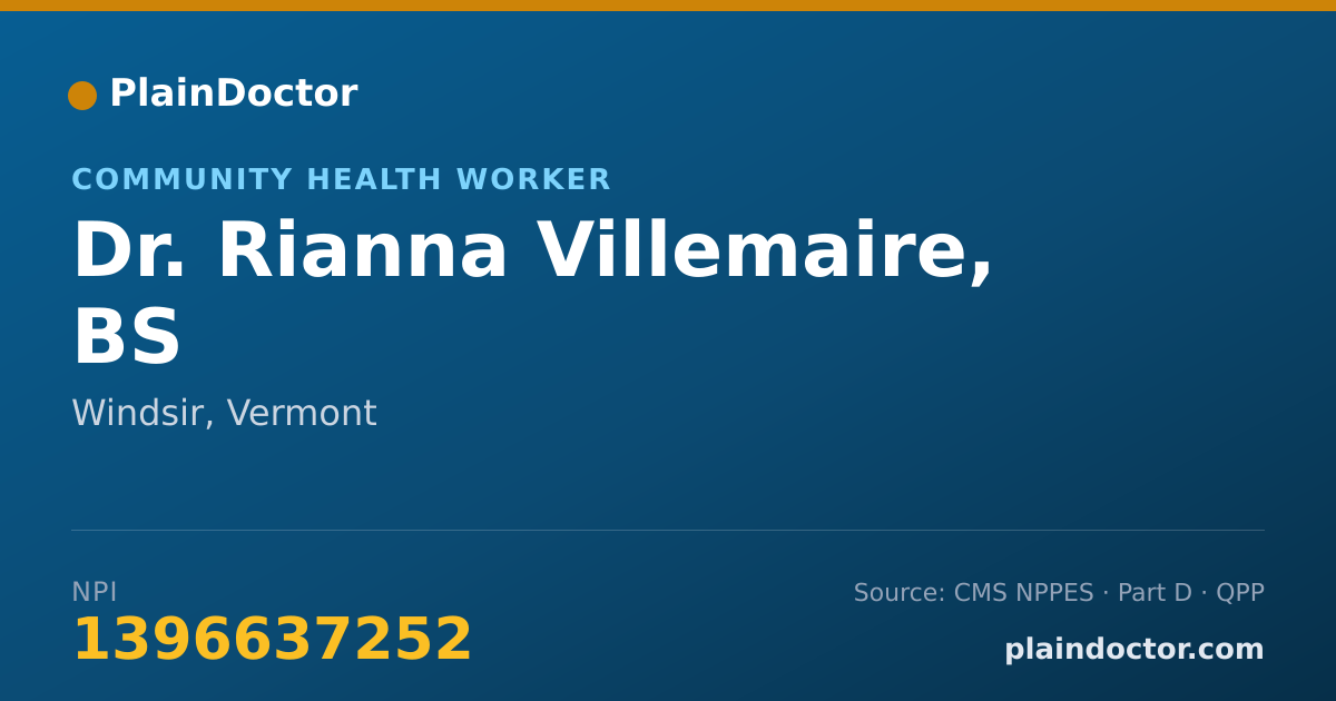 Shareable card for Rianna Villemaire, BS - Community Health Worker, Windsir, VT