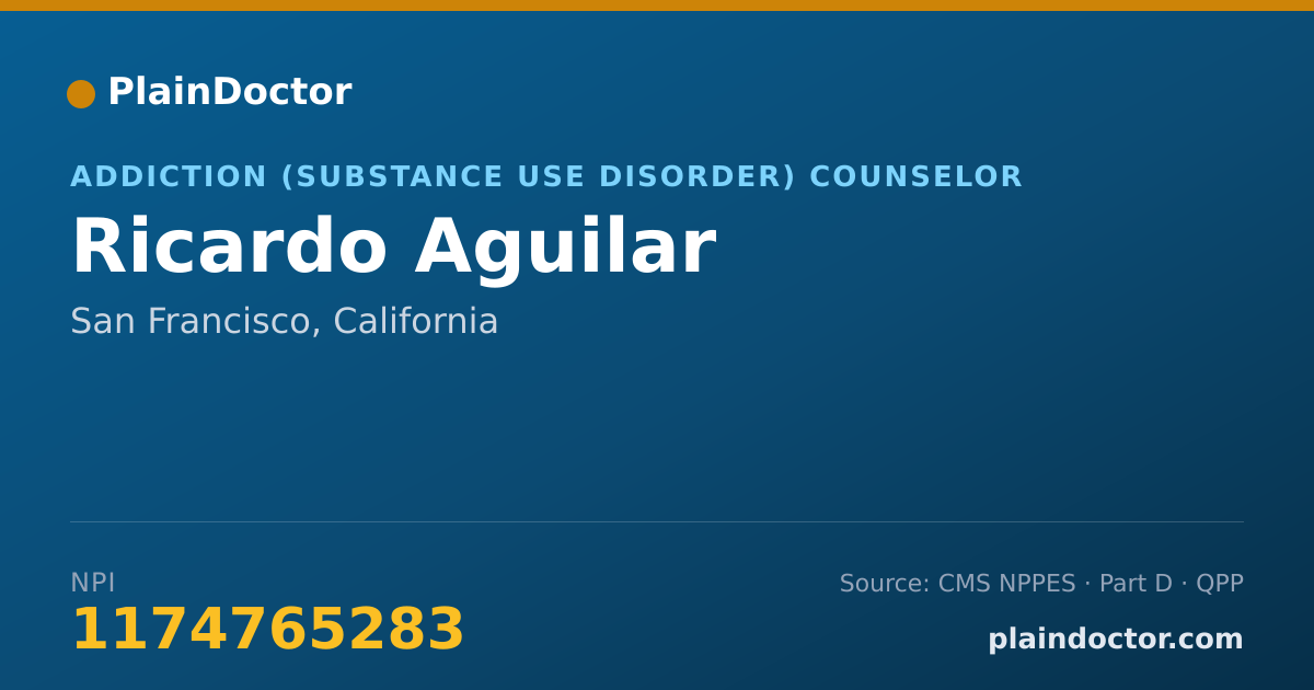 Shareable card for Ricardo Aguilar - Addiction (Substance Use Disorder) Counselor, San Francisco, CA