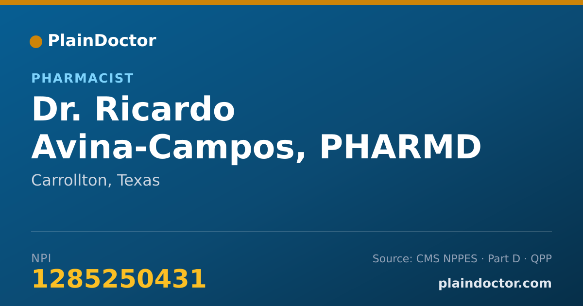 Shareable card for Ricardo Avina-Campos, PHARMD - Pharmacist, Carrollton, TX