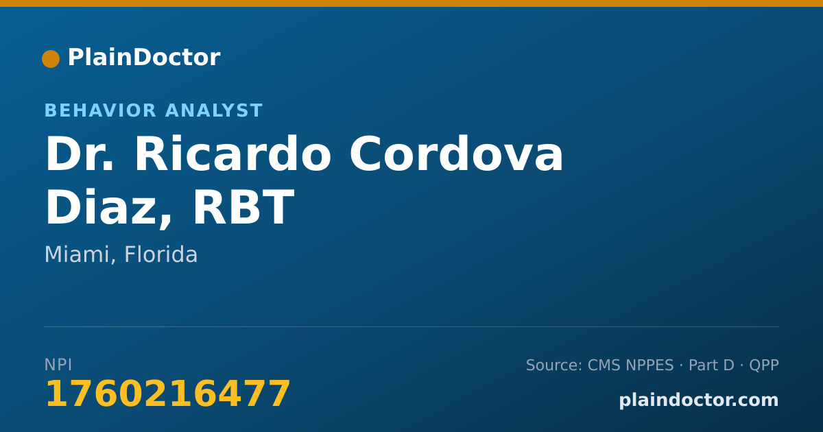 Shareable card for Ricardo Cordova Diaz, RBT - Behavior Analyst, Miami, FL