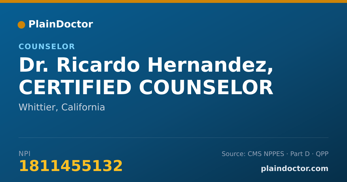 Shareable card for Ricardo Hernandez, CERTIFIED COUNSELOR - Counselor, Whittier, CA