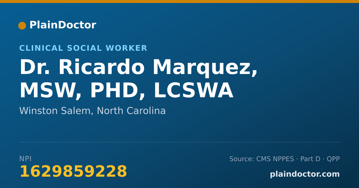 Shareable card for Ricardo Marquez, MSW, PHD, LCSWA - Clinical Social Worker, Winston Salem, NC