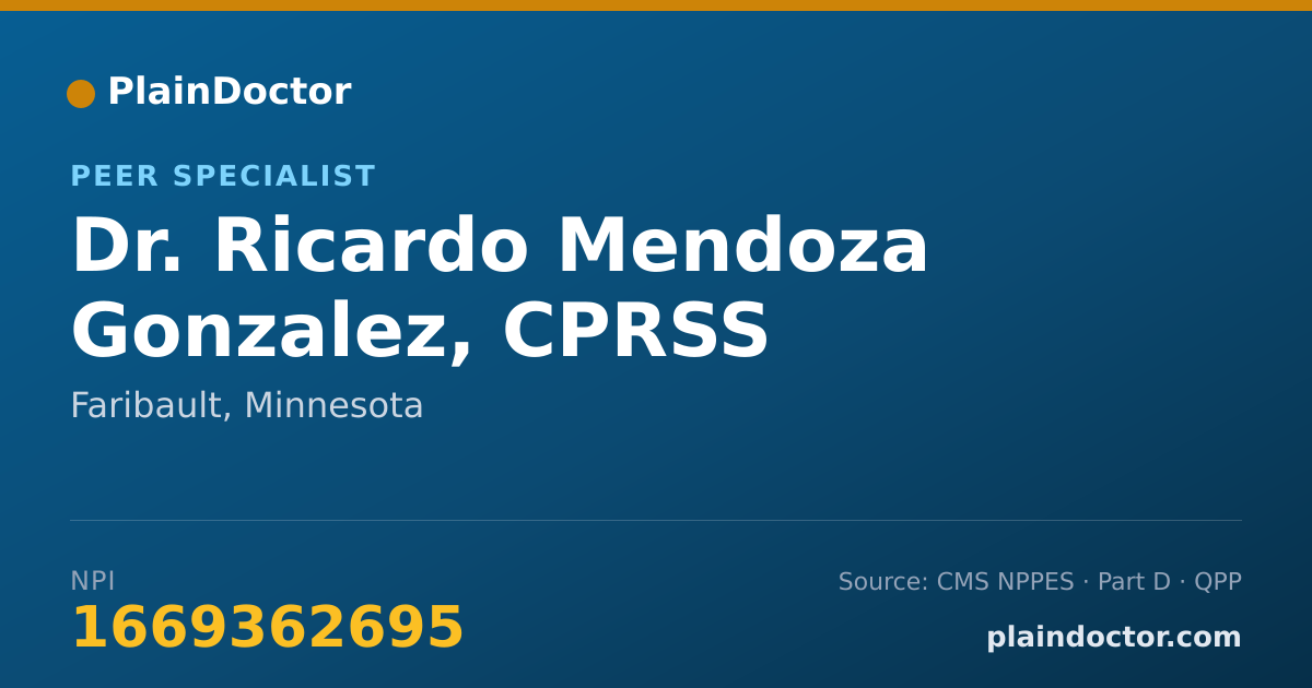Shareable card for Ricardo Mendoza Gonzalez, CPRSS - Peer Specialist, Faribault, MN