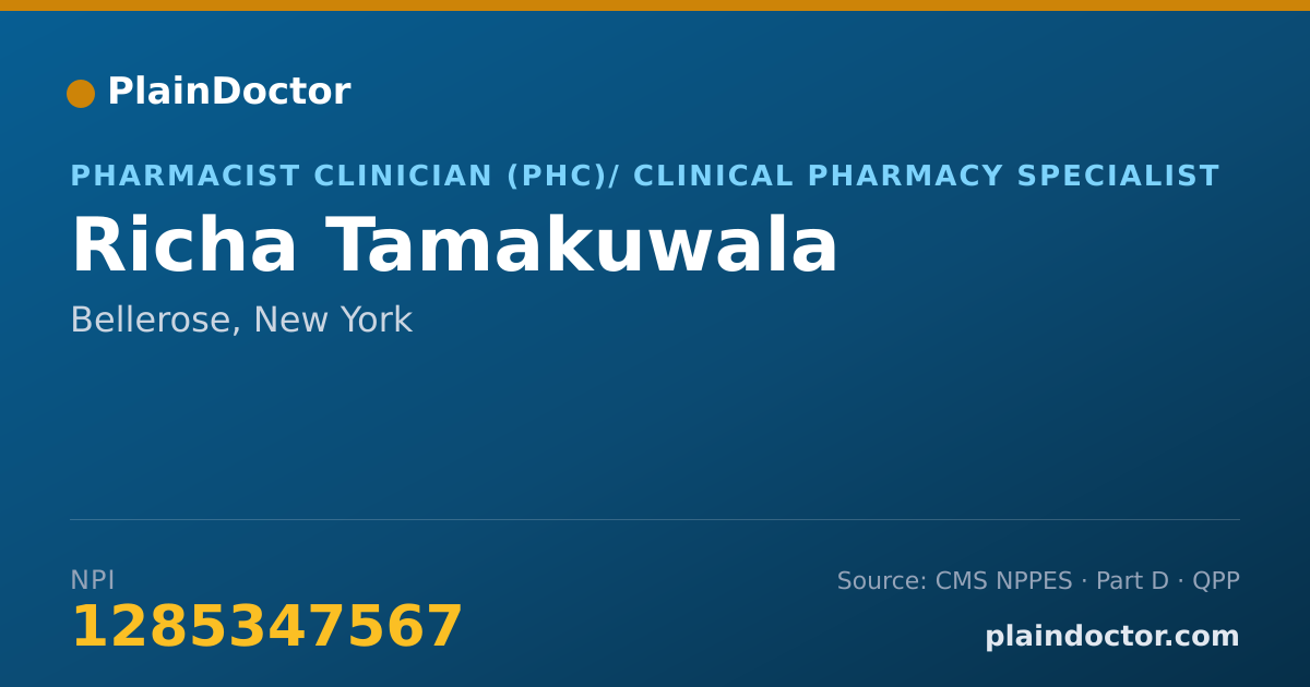 Shareable card for Richa Tamakuwala - Pharmacist Clinician (PhC)/ Clinical Pharmacy Specialist, Bellerose, NY