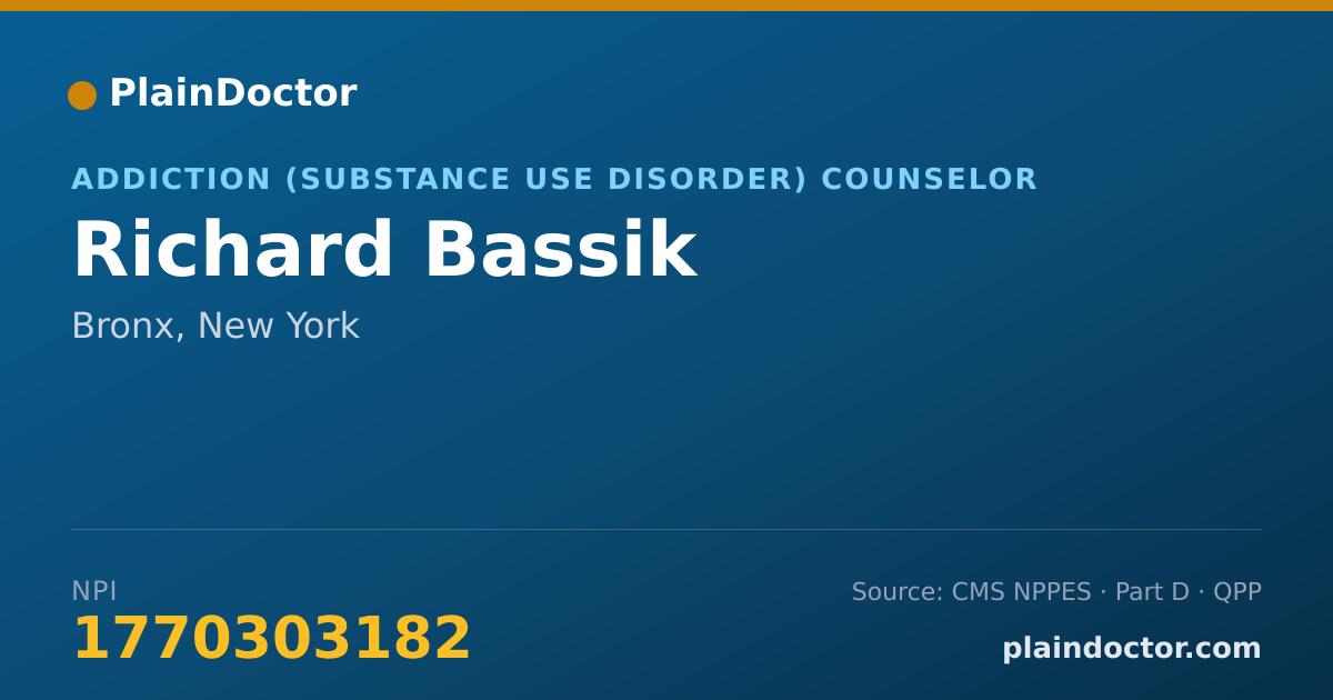 Shareable card for Richard Bassik - Addiction (Substance Use Disorder) Counselor, Bronx, NY