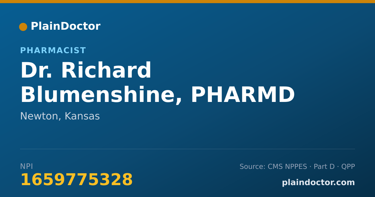 Shareable card for Richard Blumenshine, PHARMD - Pharmacist, Newton, KS