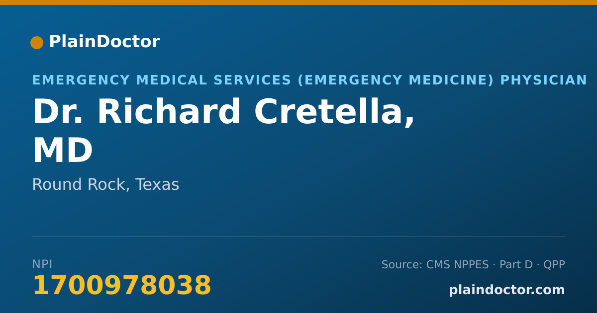 Shareable card for Richard Cretella, MD - Emergency Medical Services (Emergency Medicine) Physician, Round Rock, TX