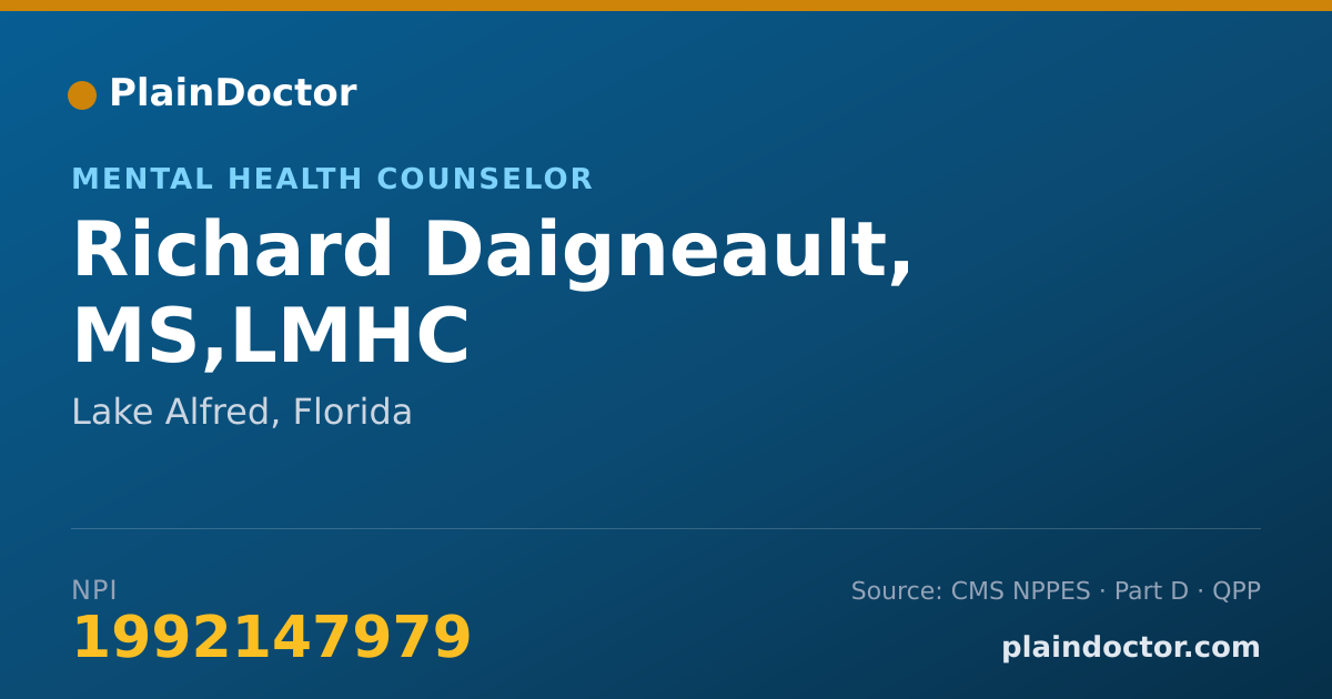 Shareable card for Richard Daigneault, MS,LMHC - Mental Health Counselor, Lake Alfred, FL