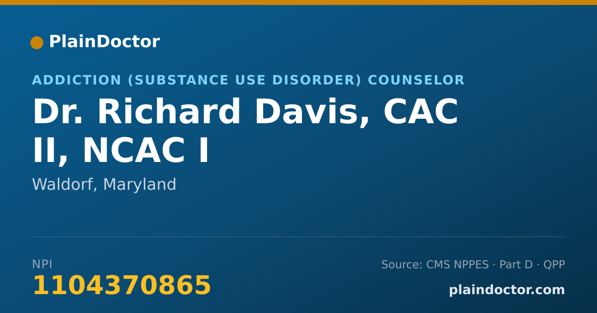 Shareable card for Richard Davis, CAC II, NCAC I - Addiction (Substance Use Disorder) Counselor, Waldorf, MD