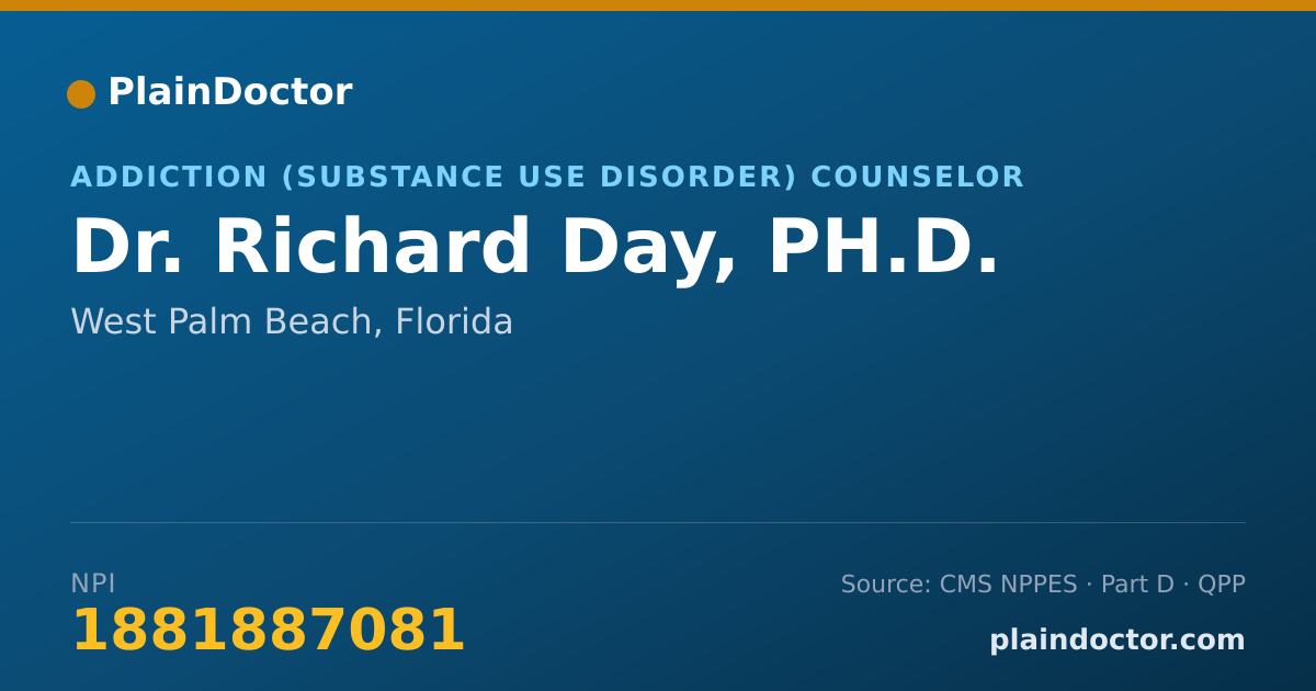 Shareable card for Richard Day, PH.D. - Addiction (Substance Use Disorder) Counselor, West Palm Beach, FL