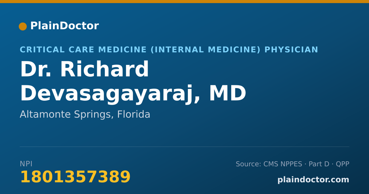 Shareable card for Richard Devasagayaraj, MD - Critical Care Medicine (Internal Medicine) Physician, Altamonte Springs, FL