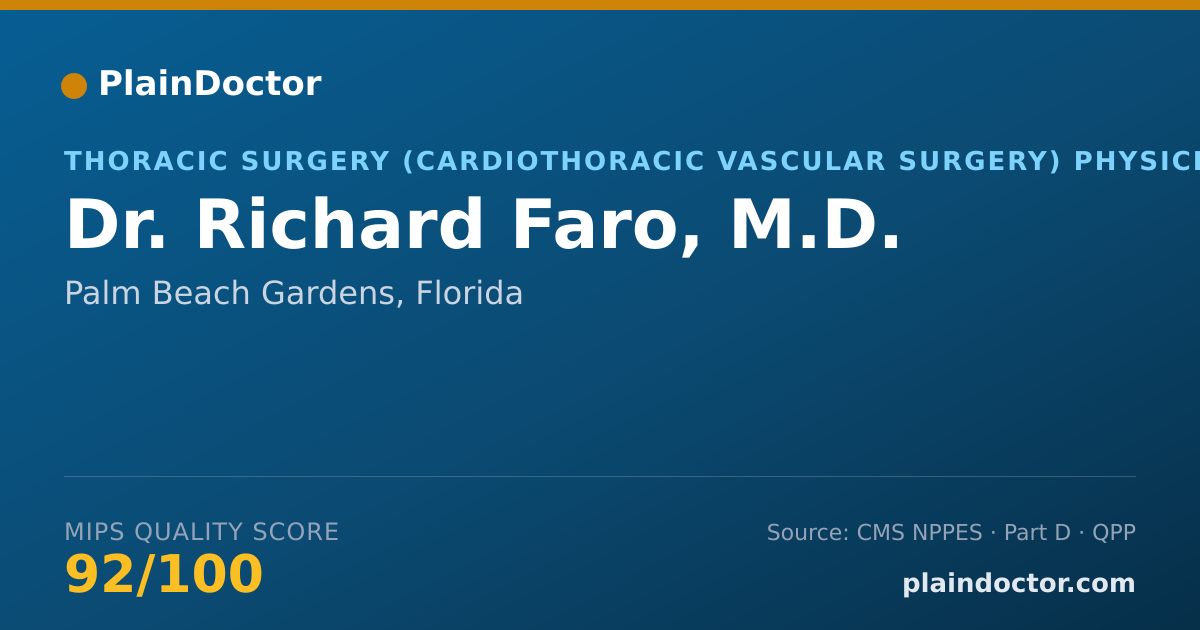 Shareable card for Richard Faro, M.D. - Thoracic Surgery (Cardiothoracic Vascular Surgery) Physician, Palm Beach Gardens, FL