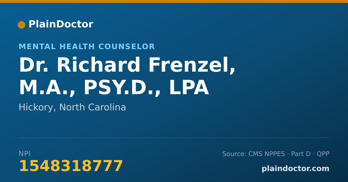 Shareable card for Richard Frenzel, M.A., PSY.D., LPA - Mental Health Counselor, Hickory, NC