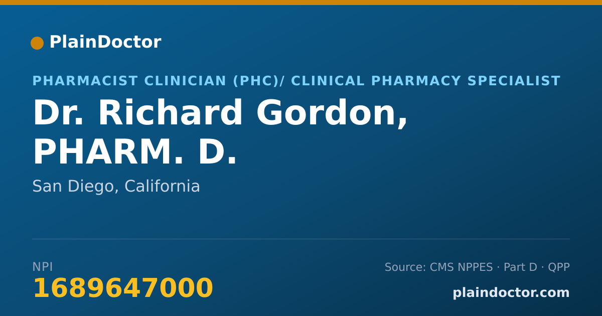 Shareable card for Richard Gordon, PHARM. D. - Pharmacist Clinician (PhC)/ Clinical Pharmacy Specialist, San Diego, CA