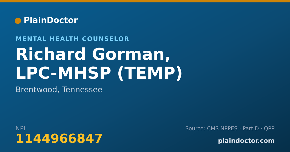 Shareable card for Richard Gorman, LPC-MHSP (TEMP) - Mental Health Counselor, Brentwood, TN