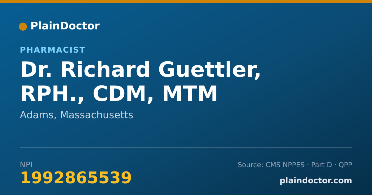 Shareable card for Richard Guettler, RPH., CDM, MTM - Pharmacist, Adams, MA