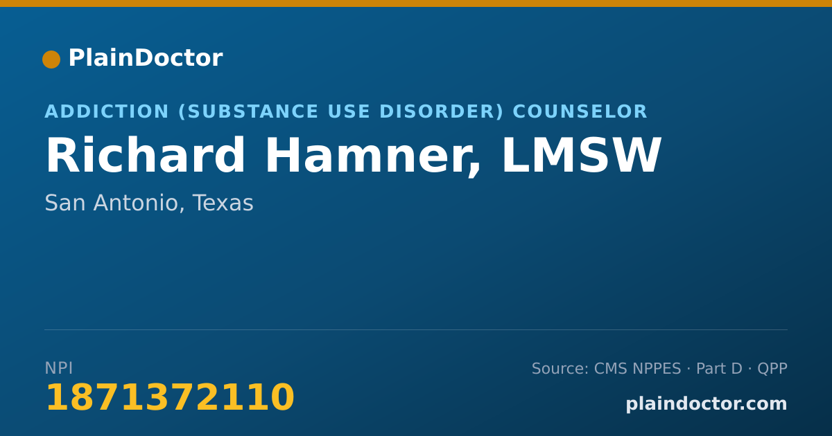 Shareable card for Richard Hamner, LMSW - Addiction (Substance Use Disorder) Counselor, San Antonio, TX