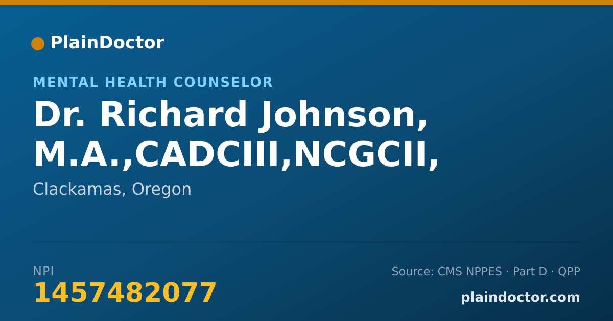 Shareable card for Richard Johnson, M.A.,CADCIII,NCGCII, - Mental Health Counselor, Clackamas, OR