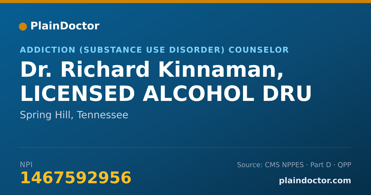 Shareable card for Richard Kinnaman, LICENSED ALCOHOL DRU - Addiction (Substance Use Disorder) Counselor, Spring Hill, TN
